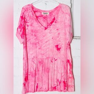 HAPTICS Women’s Boutique Brand Fuchsia Pink Tie Dye Peplum Top Size Medium NWOT